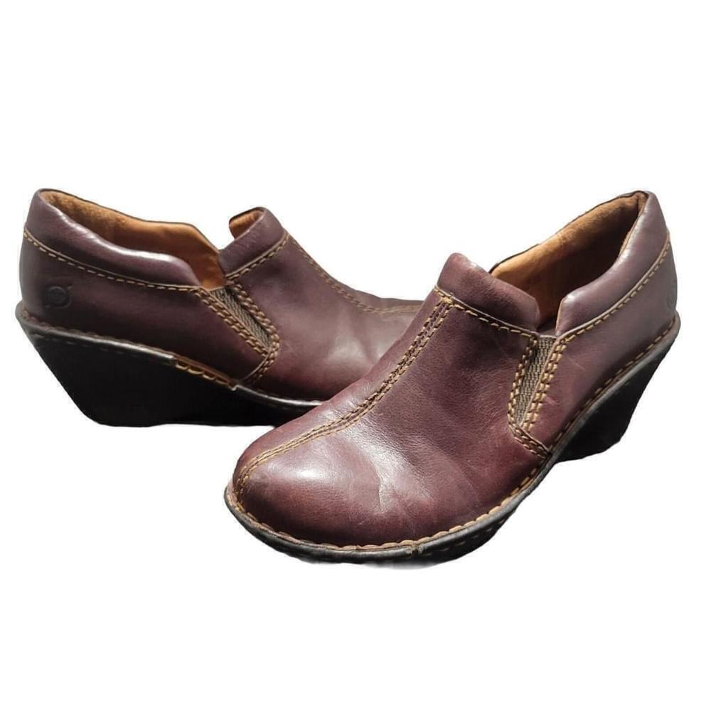 BORN Leather Clog Brown Sz 7 Heel 2.5" Good Used Condition